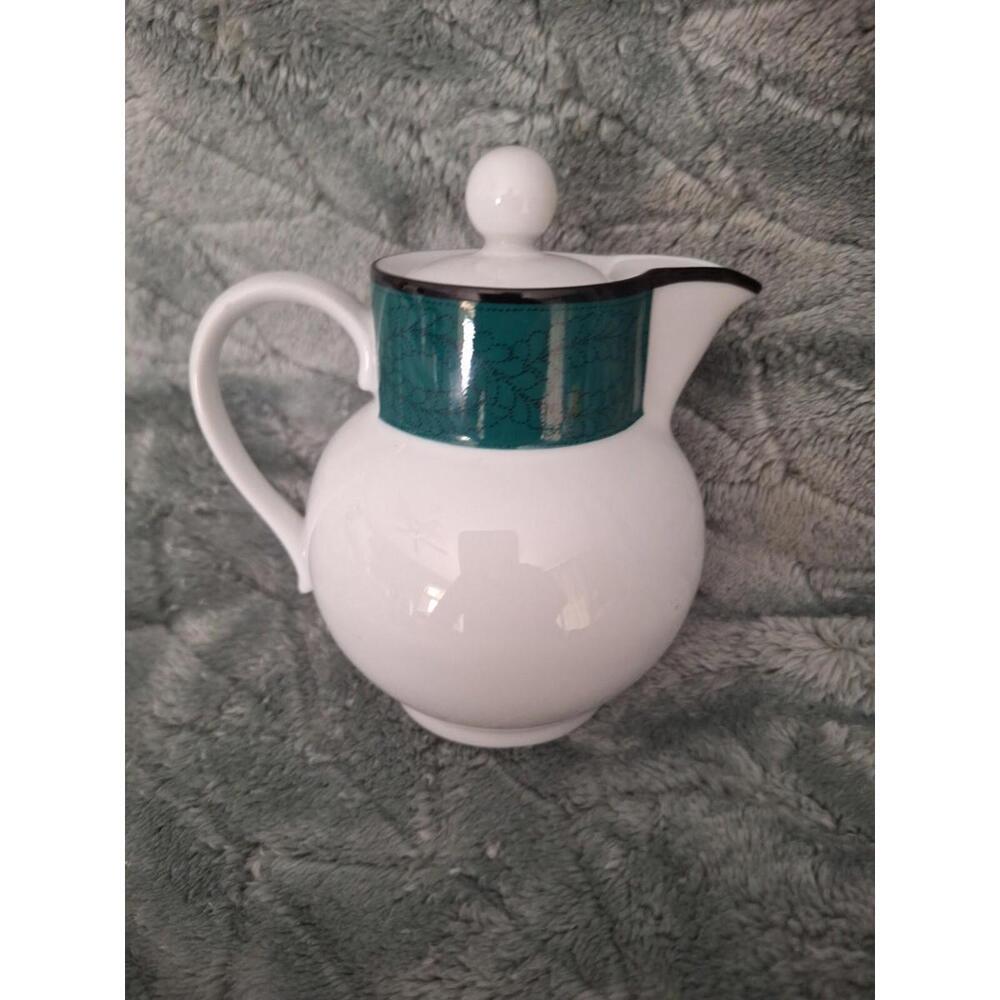 Dansk Quilting Emerald Braid Creamer With Lid White Green Black 5'' Portugal